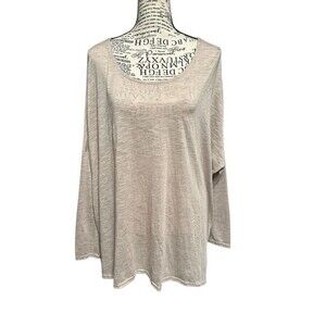 Umgee Oatmeal Tunic Top L Oversized 3/4‎ Sleeves City Casual Twee Boho EUC